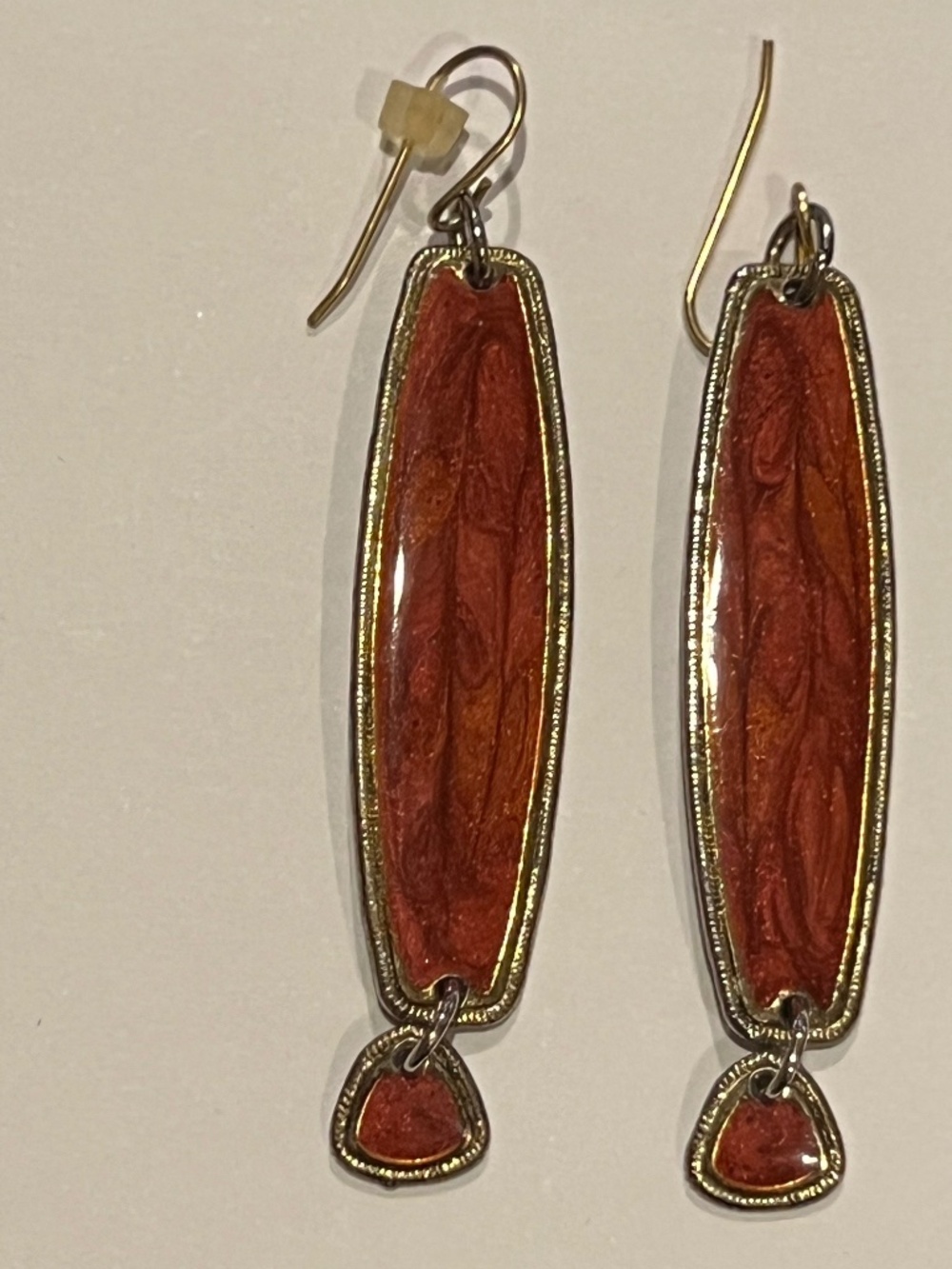 Vintage Edgar Berebi Art Deco Red Enamel Gold Plated Dangle Earrings Hallmarked